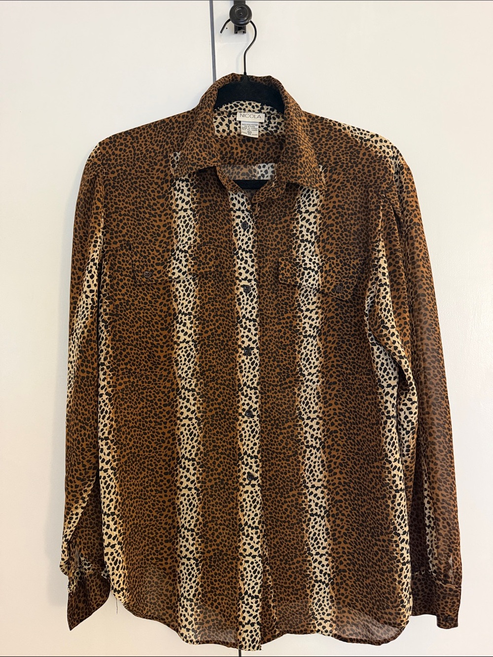 Vintage NICOLA Brown and Cream Leopard-Print Button-Down Shirt